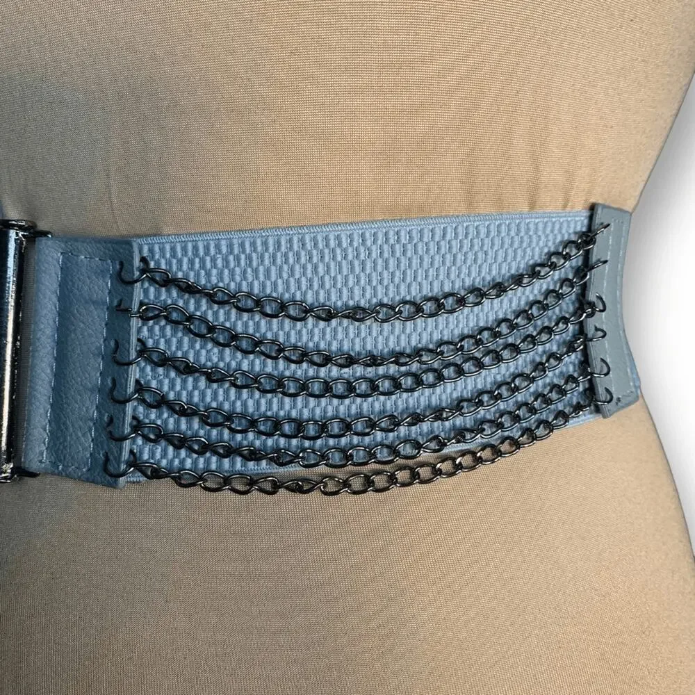 Vintage Y2K Gray Leather Layered Chain Belt Festival Statement Edgy Accessory
